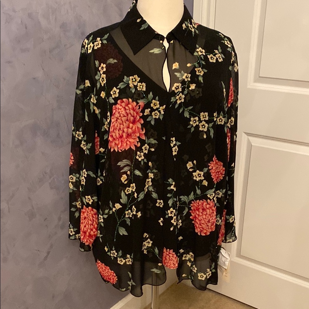 Floral Black Sheer Women's Top